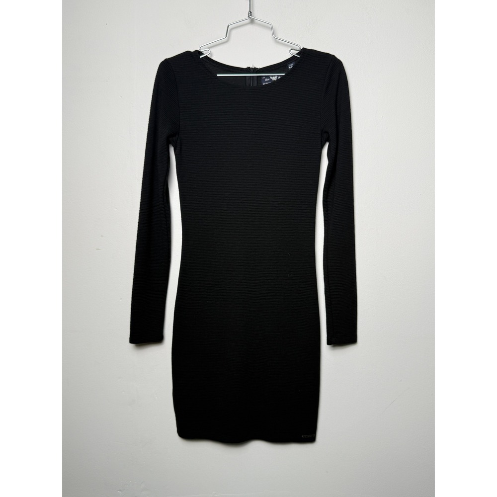Superdry Sartorial Womens Black Ribbed Long Sleeve Bodycon Mini Dress Small S